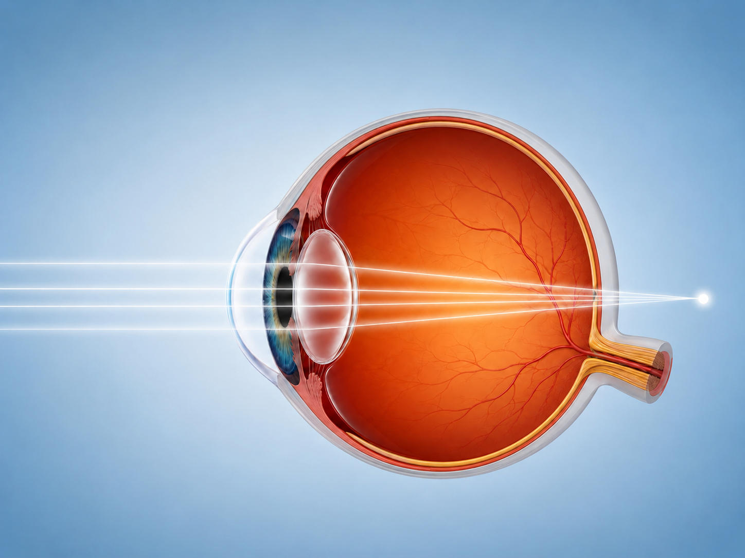 Diagram — how a farsighted eye focuses light behind the retina