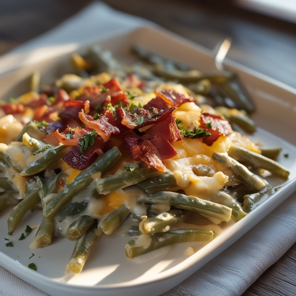 Bacon Loaded Green Bean Casserole – Easy, Creamy & Crispy Comfort Side Dish