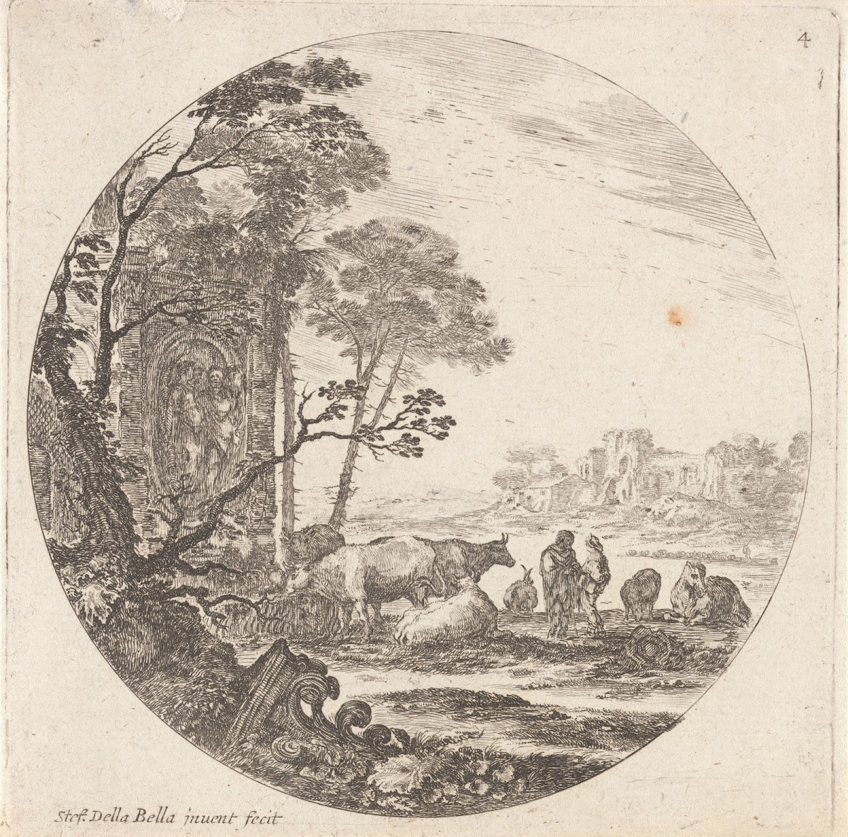 Paysage avec un chapiteau corinthien sur le devant par terre 1601 1700