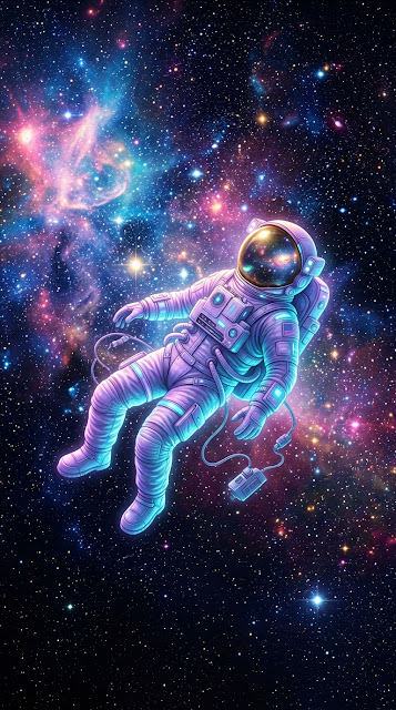 Dreamlike Astronaut Floating in Cosmic Void Illustration - Free mobile Wallpaper