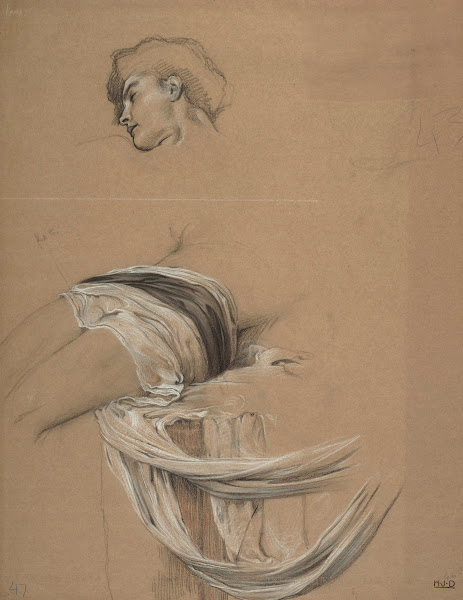 Studies of a mans draped waist and head