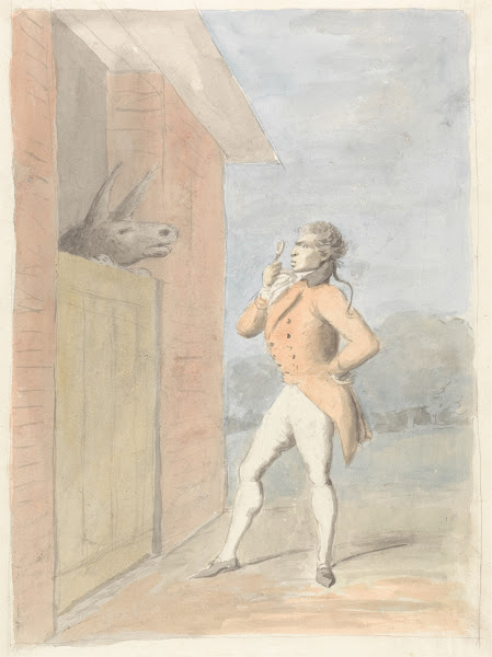 A Dandy Quizzing a Mules Head seen over a Stable Door after 1797