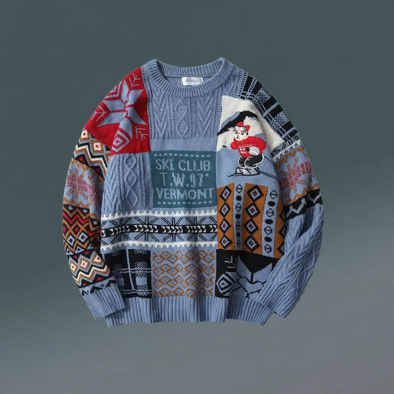 Unisex Knitted Sweater with Bear Jacquard