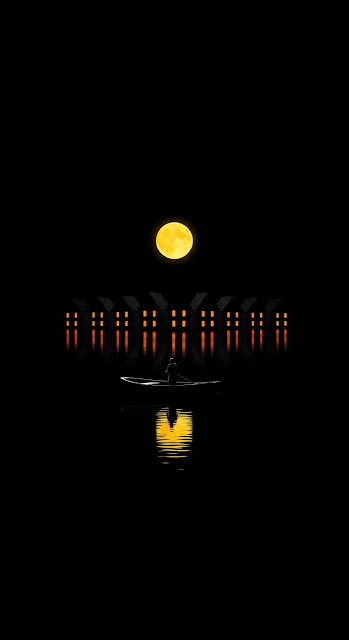 Minimal Dark Night Village Reflection Digital Art - Free mobile Wallpaper