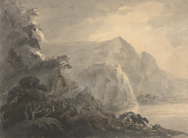 Landscape with Hill Lake and Figures ca 1772