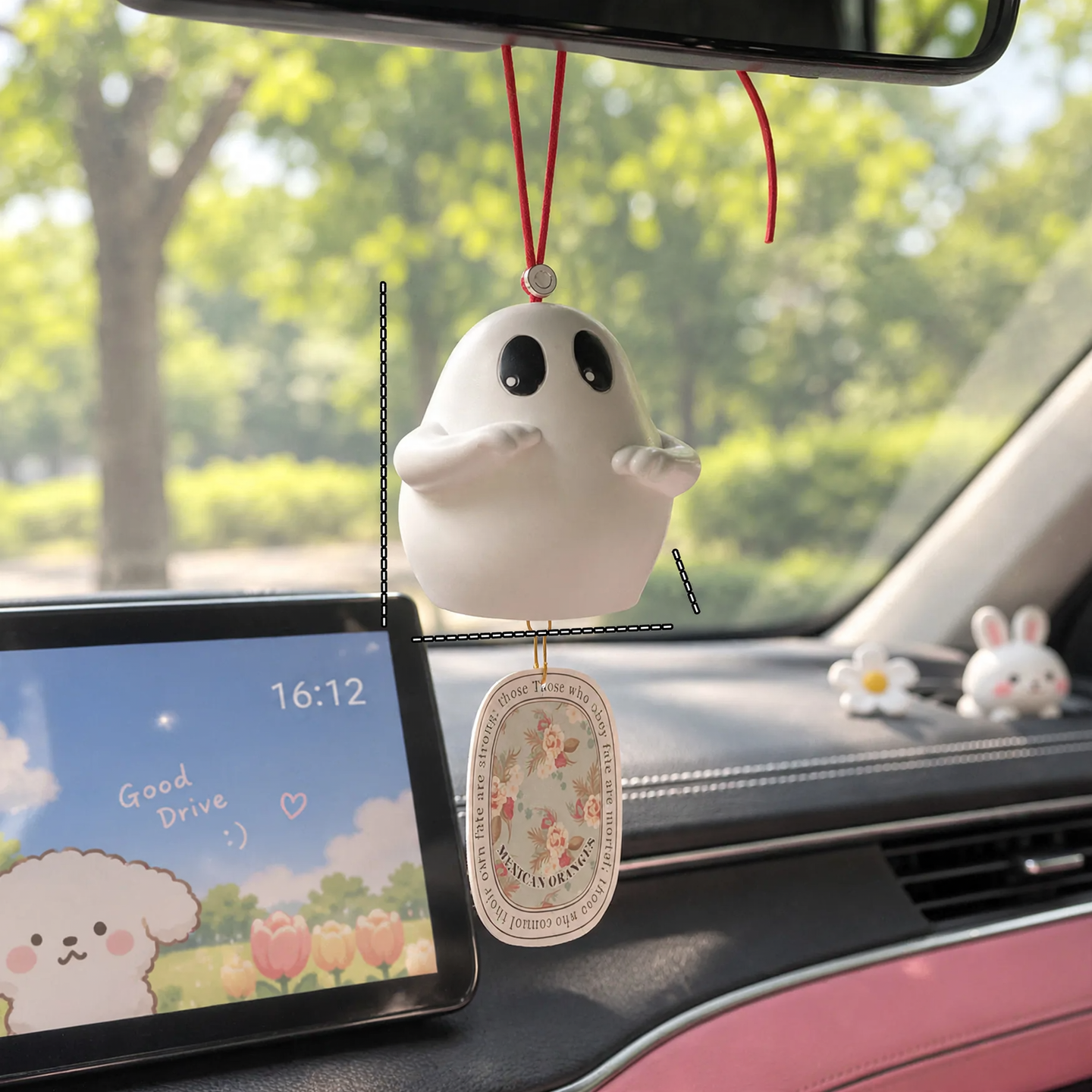 Ghost car hanger with fragrance function, triangular