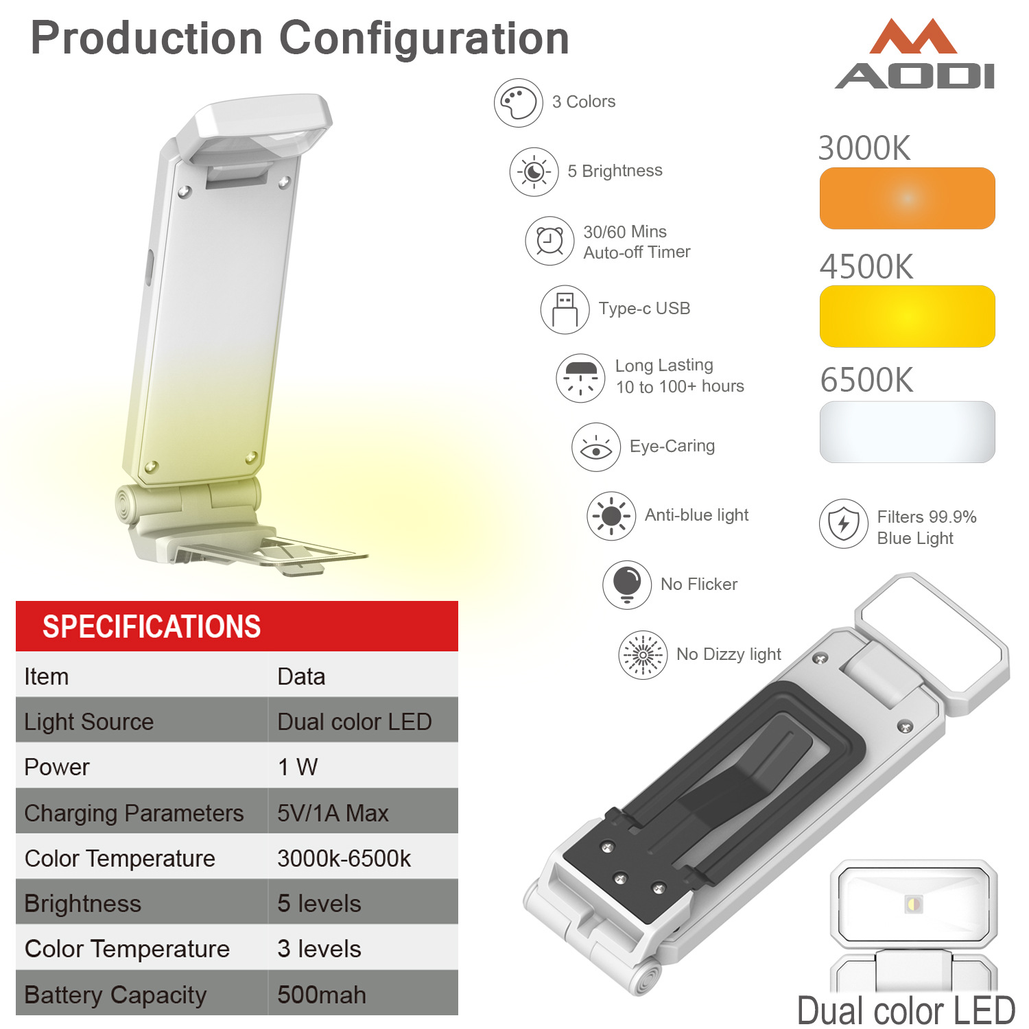 Portable LED reading lamp with clamp base