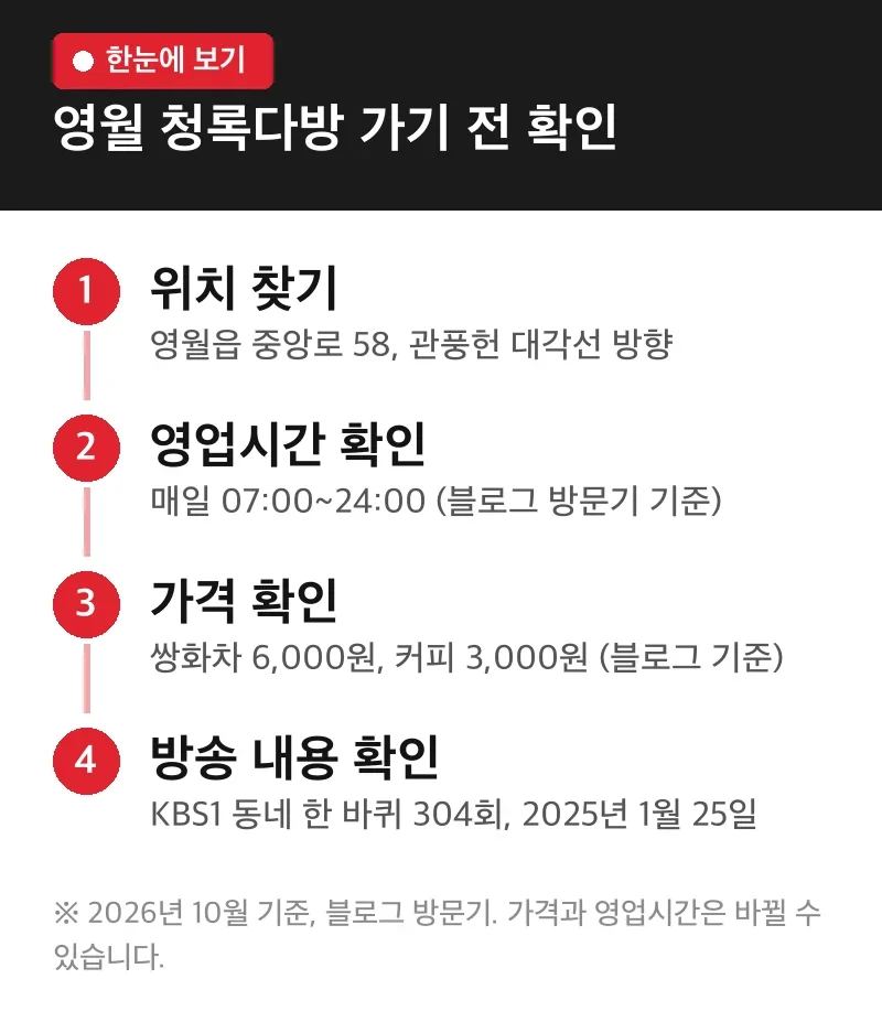 영월 청록다방 가기 전 확인