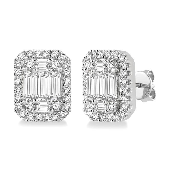 Emerald Shape Halo Fusion Diamond Earrings
