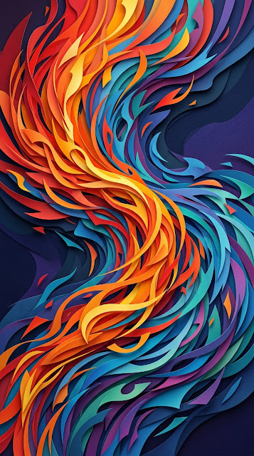 Abstract Dynamic Layered Paper-Cut Wave Graphic - Free mobile Wallpaper