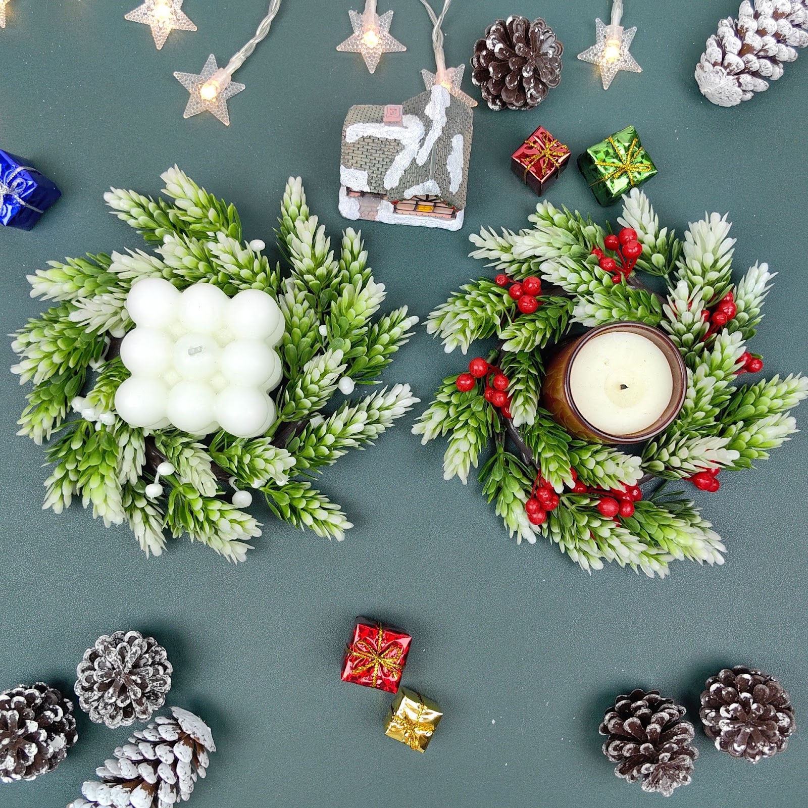 Christmas pine wreath with snow effect
