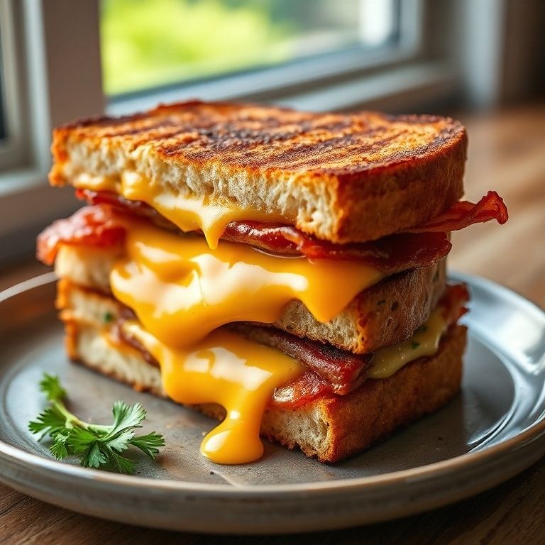 Crispy Bacon Grilled Cheese Sandwich with Melted Cheddar: Quick and Homemade Comfort finished