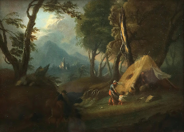 Wooded landscape with a hut in a storm 18th Century