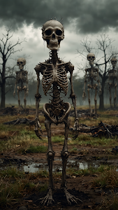 Grim Skeletons Standing in a Dark Swampy Clearing