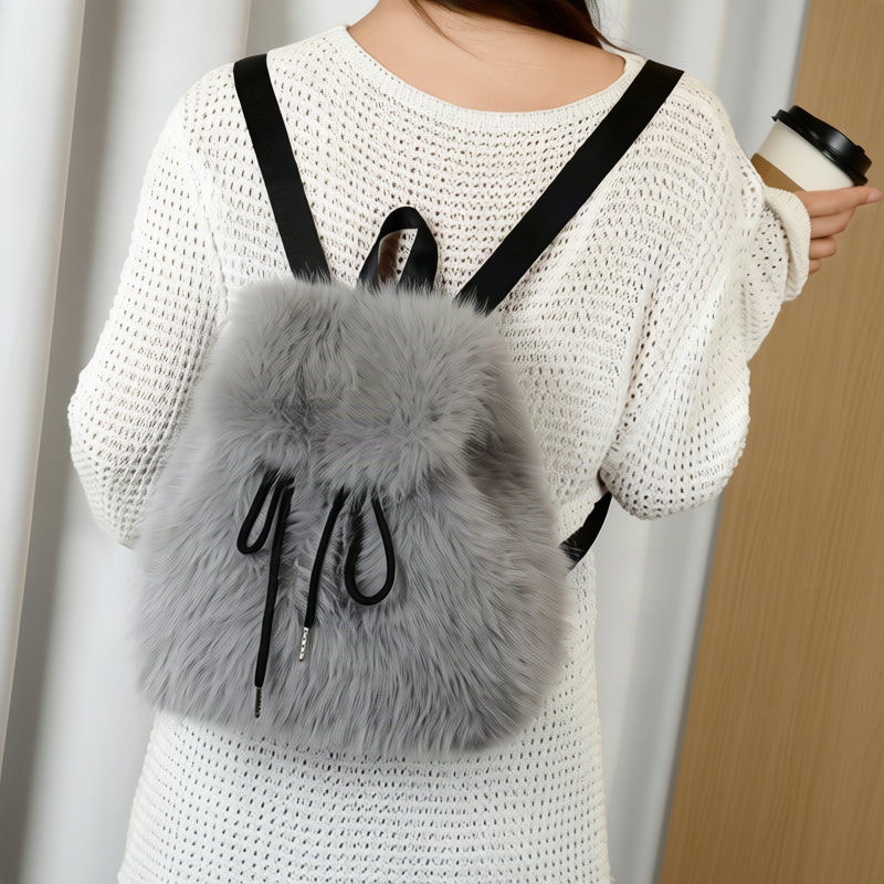 Backpack with faux fur appearance, large capacity