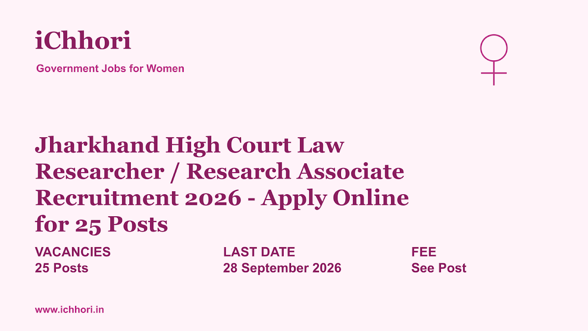 Jharkhand High Court Law Researcher / Research Associate Recruitment 2026 - Apply Online for 25 Posts - iChhori