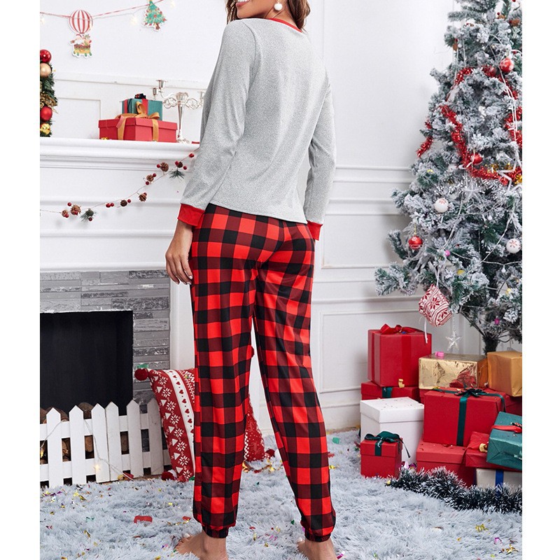 Women's checked pajama set, long sleeve, for autumn and winter