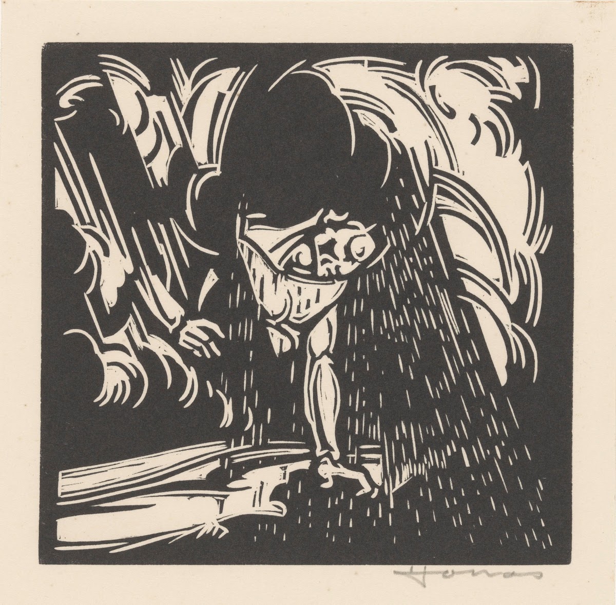 Personificatie van de regen boven een landschap 1921