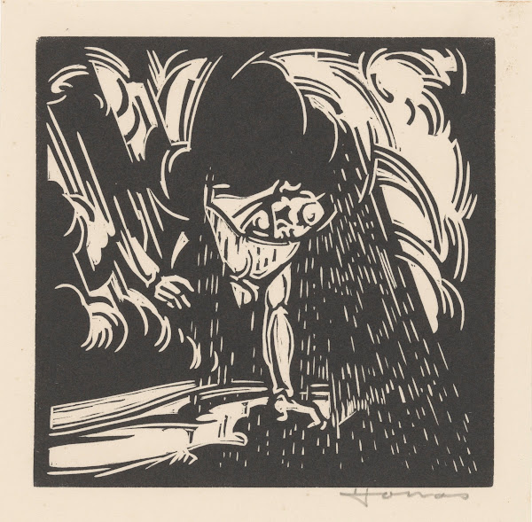 Personificatie van de regen boven een landschap 1921