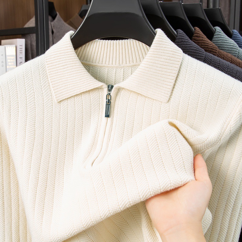 Herren-Strick-Polo mit halbem Reißverschluss