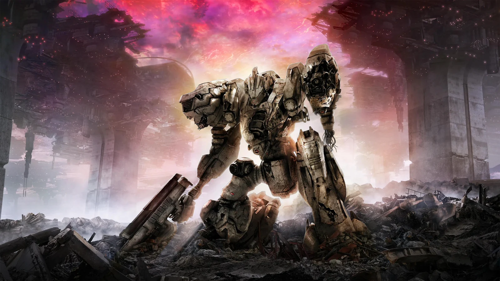 An Armored Core 6 mech against a backdrop of the game's logo and implied Steam/The Game Awards branding, symbolizing potential DLC.