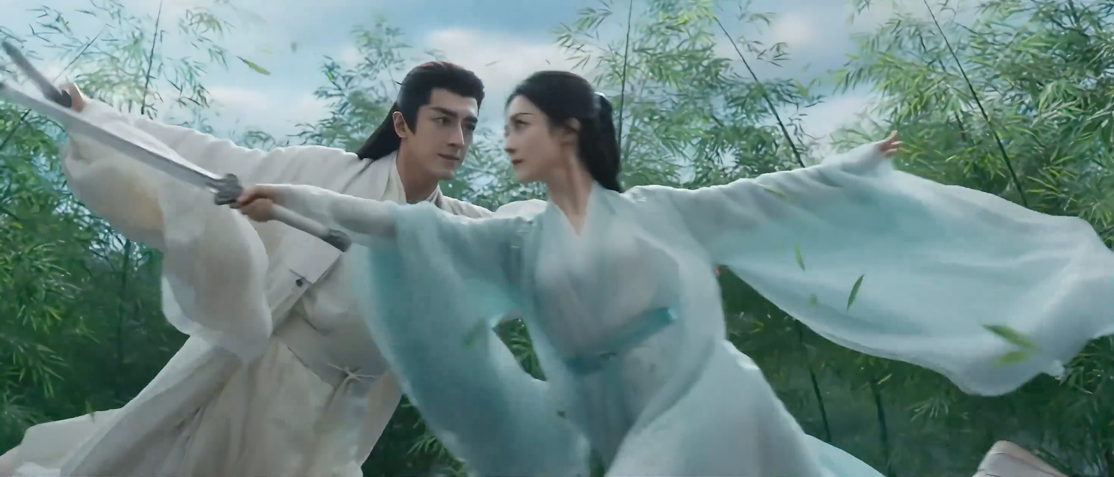 Duelo en el bosque de bambú de Wuxia