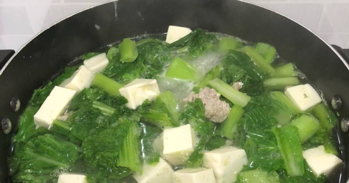 Canh Cải Xanh Nấu Thịt Băm Đậu Hũ