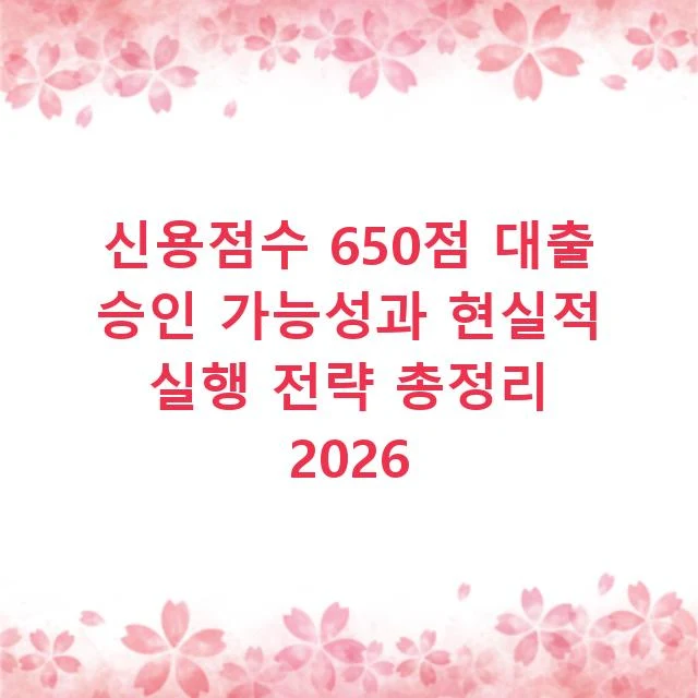 신용점수 650점 대출 승인 가능성과 현실적 실행 전략 총정리 2026