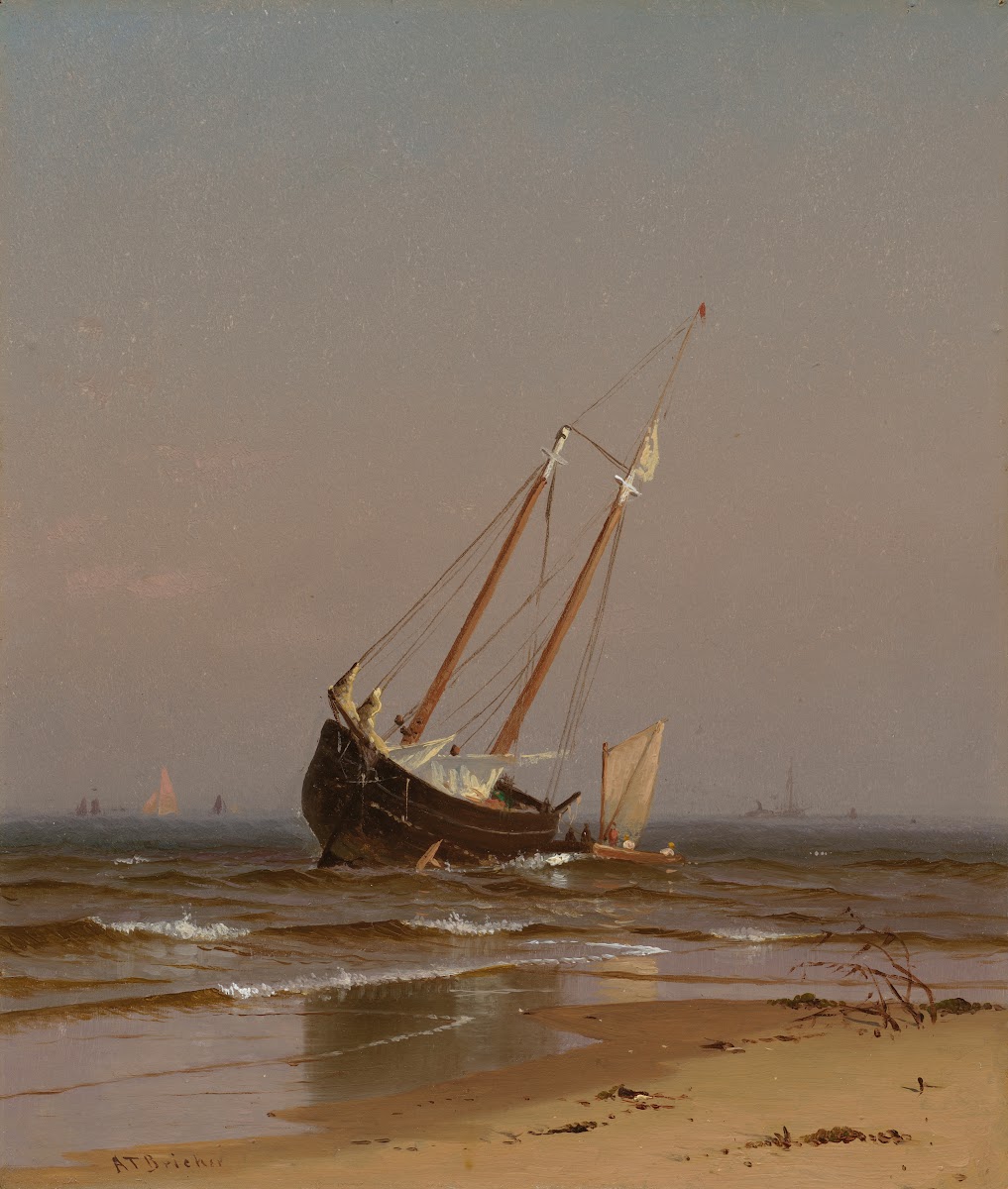 Seascape Beached Boat Ashore on Salisbury Beach 1872