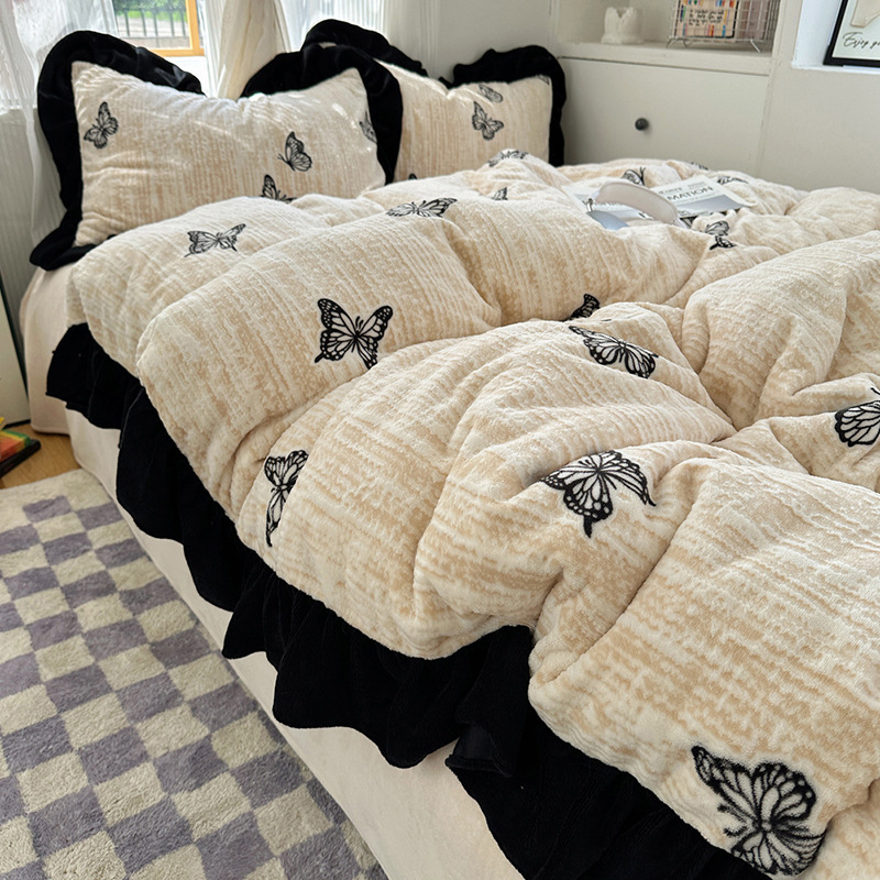 Elegantes Milchfaser-Fleece Bettwäsche-Set, französischer Stil