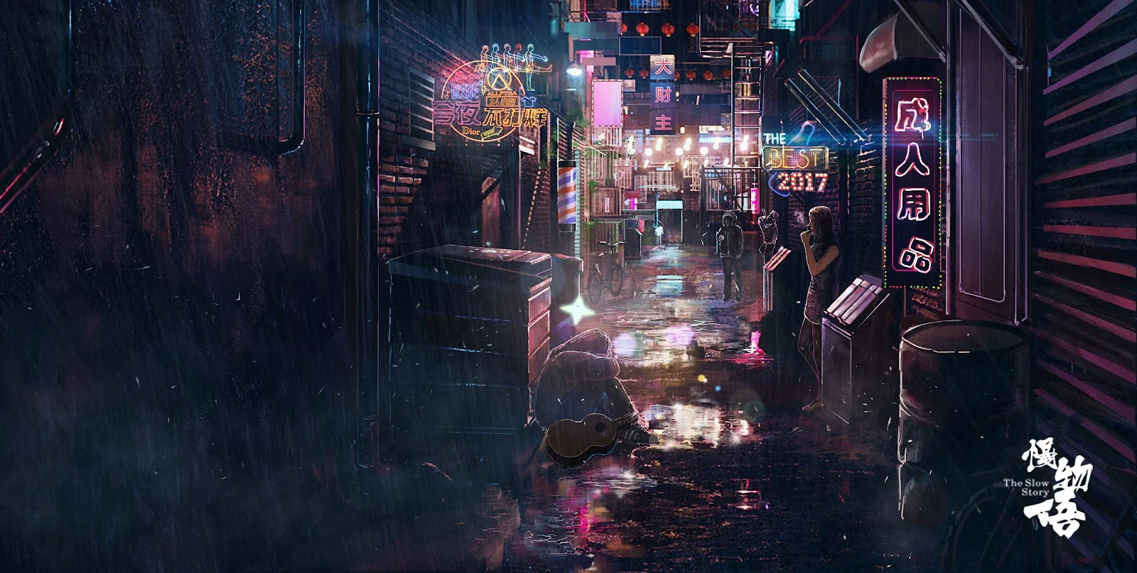 A Stunning Cyberpunk, Street, Neon, City Lights, City 5K Desktop and Mobile Wallpaper Background (6000x3028)