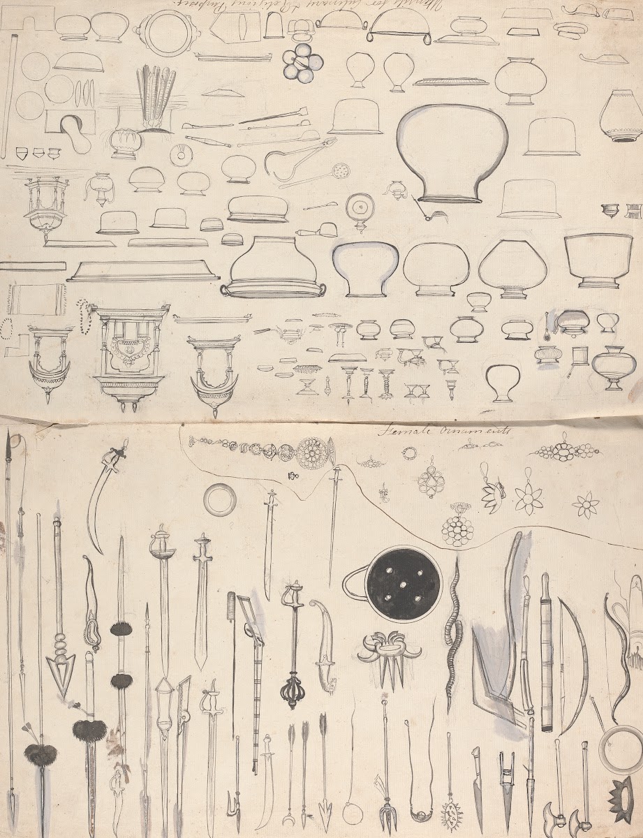 Military Weapons Female Ornaments Utencils for Culinary and Religious Purposes