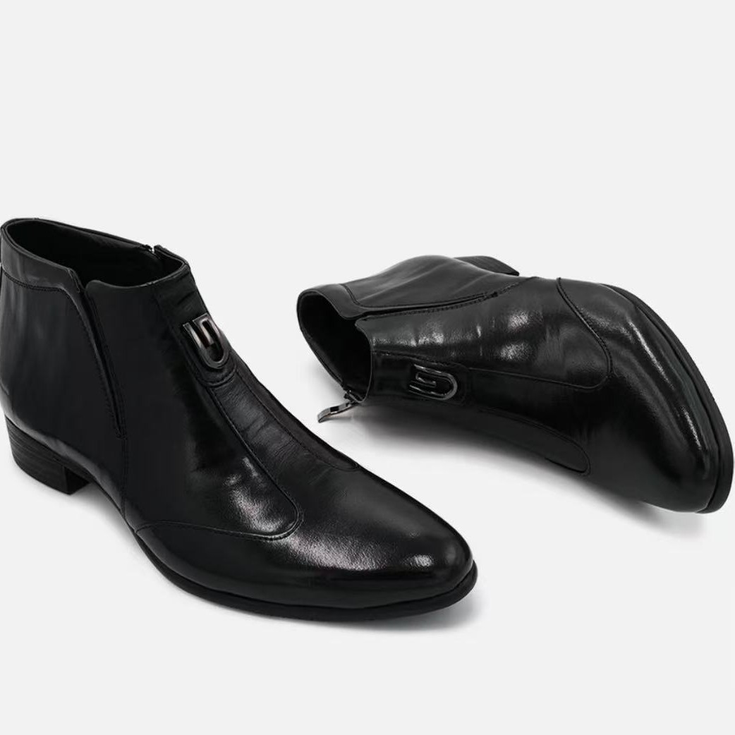 Men's leather Chelsea boots, pointed toe, with zipper