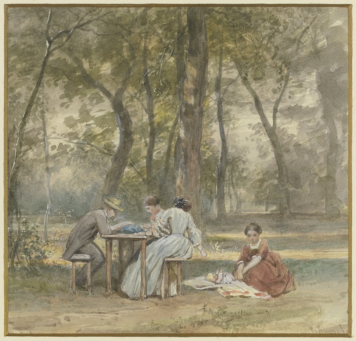 Der Künstler mit seiner Familie in Ferien
