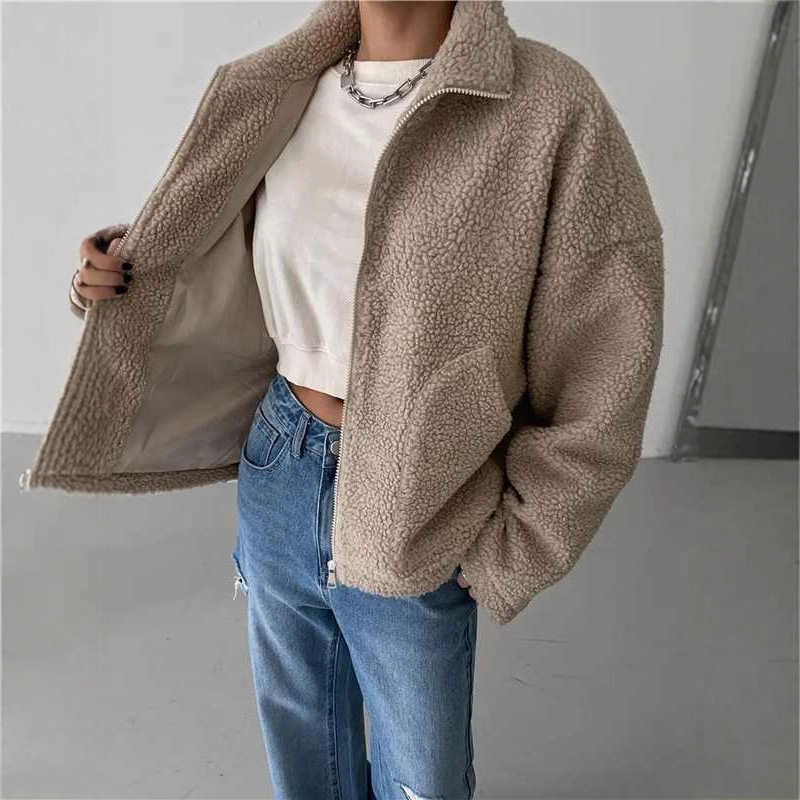 Women's fleece jacket with stand-up collar and zipper