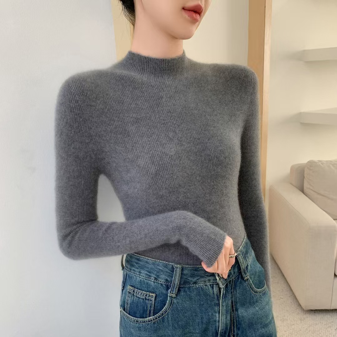 Women's Cashmere Sweater, High Collar, Slim Fit