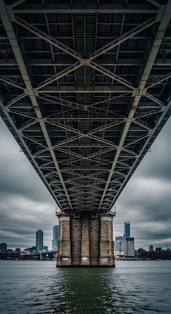 Underneath the Steel Structure of a City Bridge - Free mobile Wallpaper