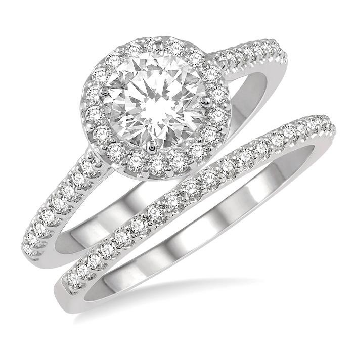 Round Shape Halo Diamond Wedding Set 240G2DHFHWG-WS