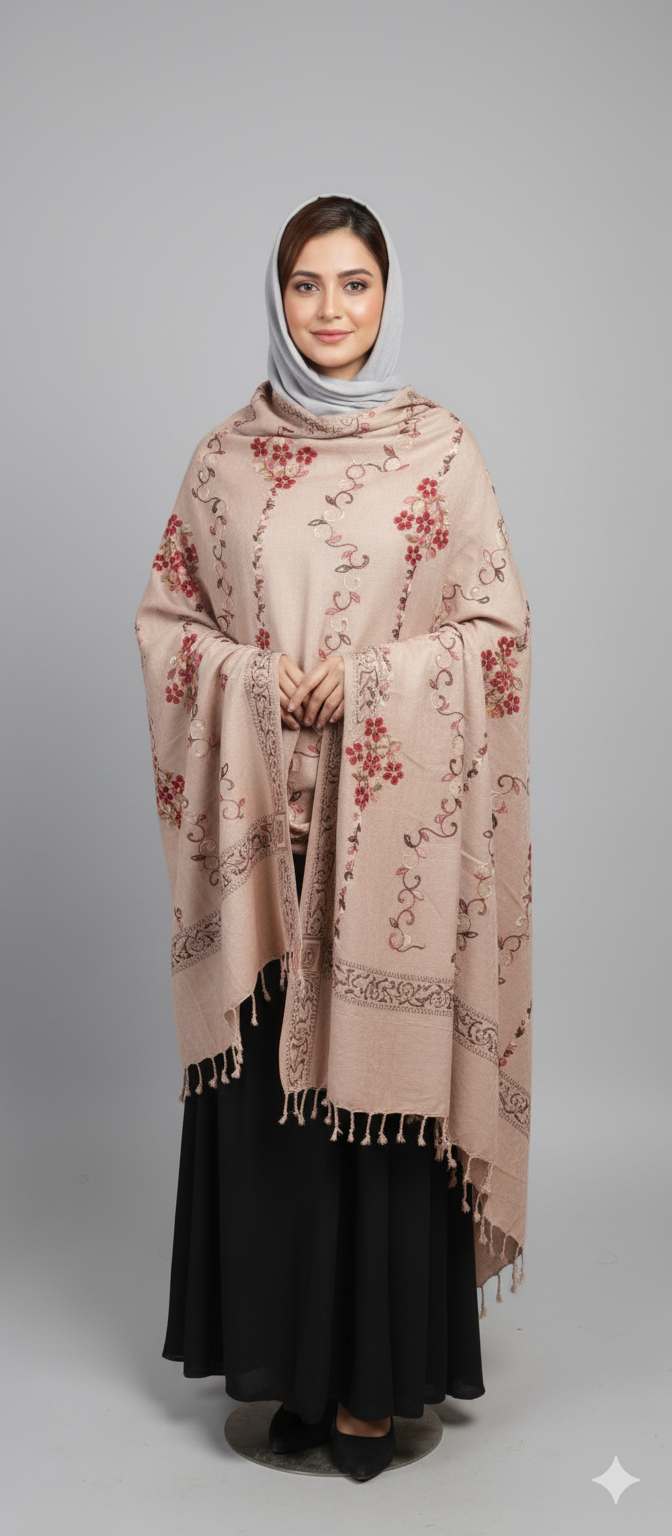 Elegant Embroidered Shawl for Women | Premium Warm Scarf | Floral Design