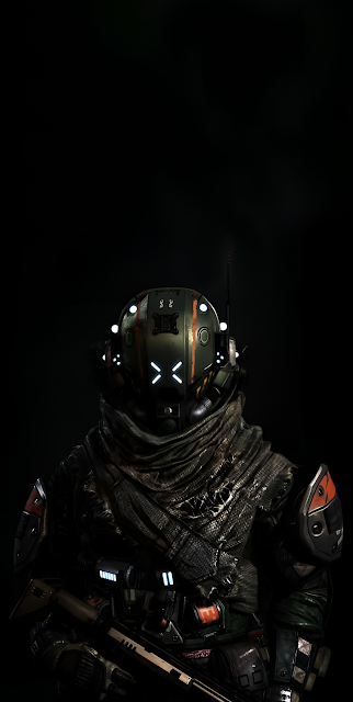 Wasteland Trooper Helmet Glowing Visor Dark Scifi Portrait - Free mobile Wallpaper