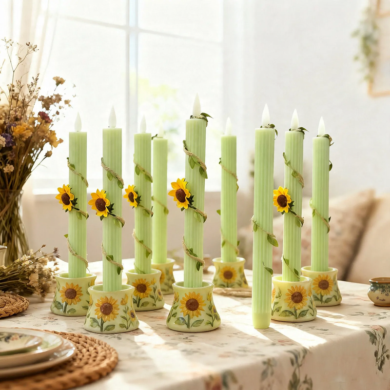 LED-Sonnenblumen-Kerze mit Sisalseil-Dekoration