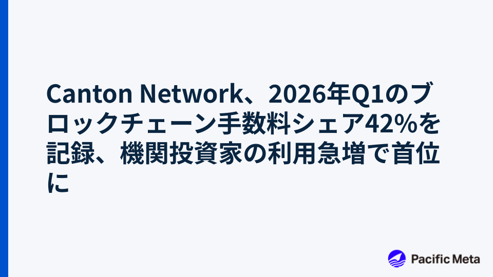 Canton Network、2026年Q1のブロックチェーン手数料シェア42%を記録、機関投資家の利用急増で首位に