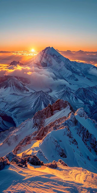 Majestic Snow Capped Mountains Sunrise Alpine Peaks - Free mobile Wallpaper