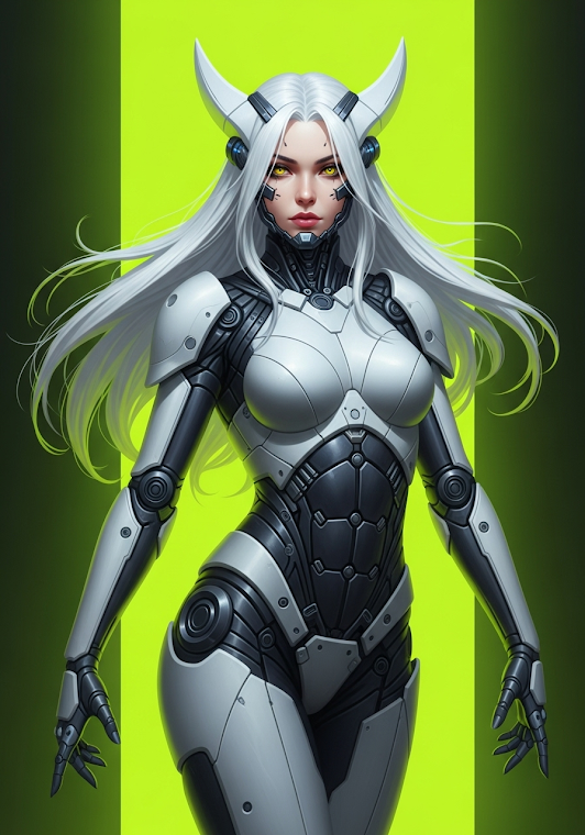 Neon Cyberpunk White Cyborg