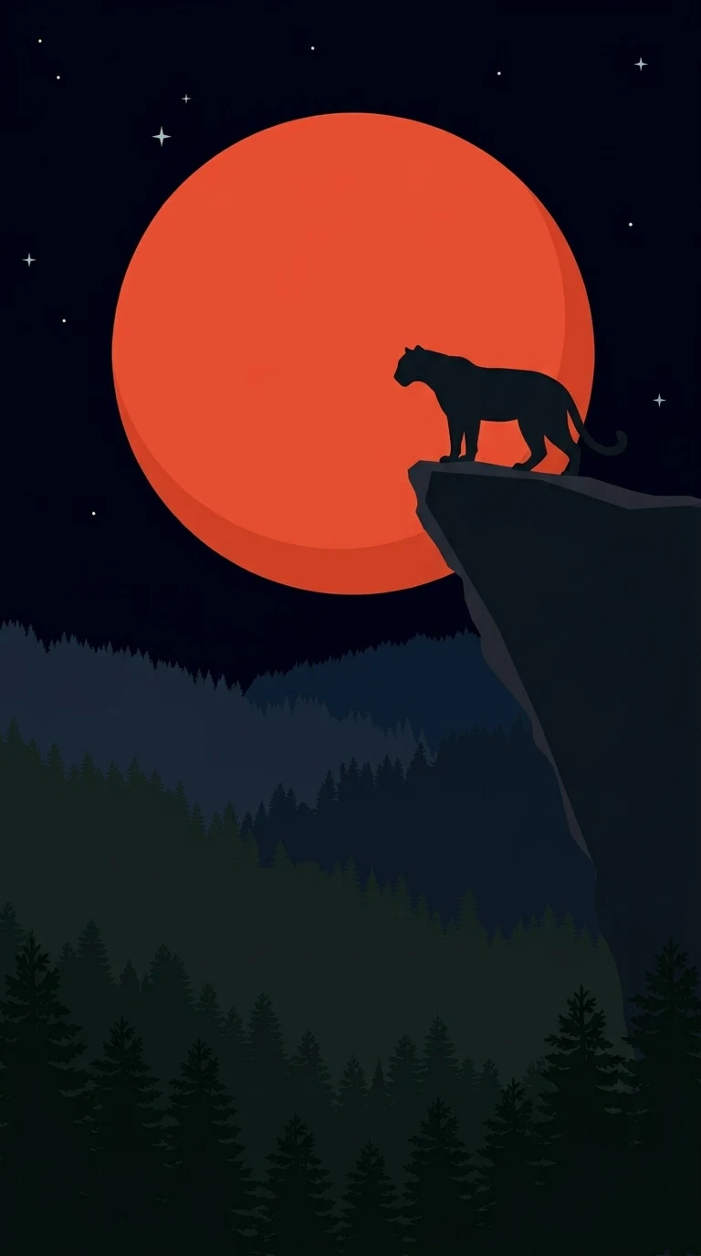 Black Panther Silhouette on Cliff Under Red Blood Moon - Free 4K mobile Wallpaper