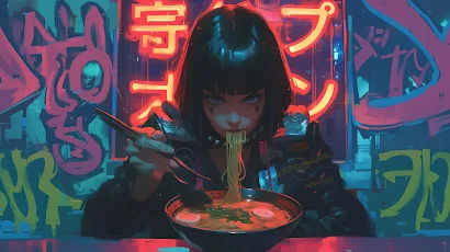 Ai Art, Women, Anime, Illustration, Noodles 5K Wallpaper Background