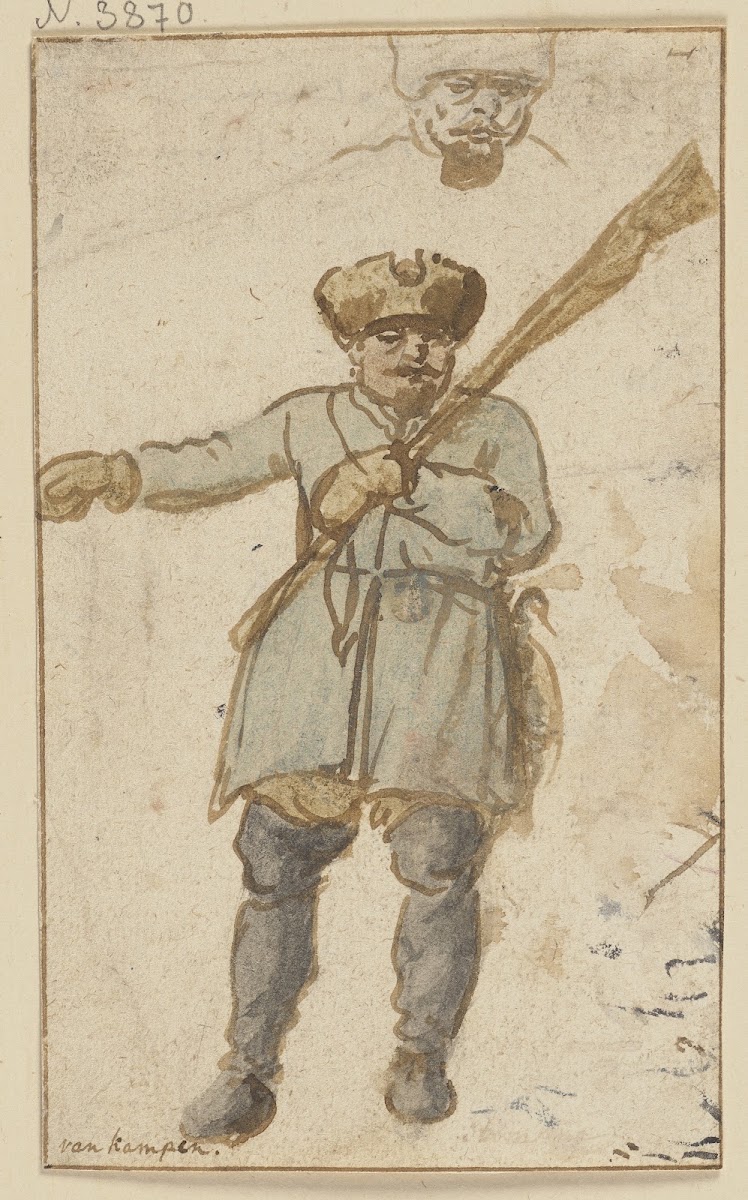 Ein Jäger mit Gewehr und Pelzmütze