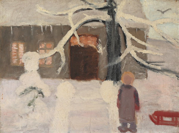 Boy in the snow circa 1905