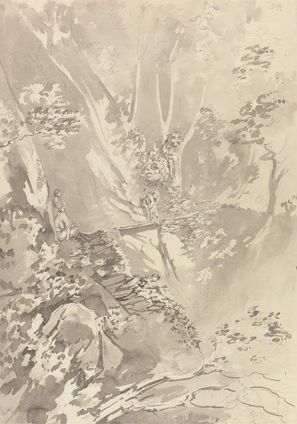 Figures crossing a bridge over a ravine 1783