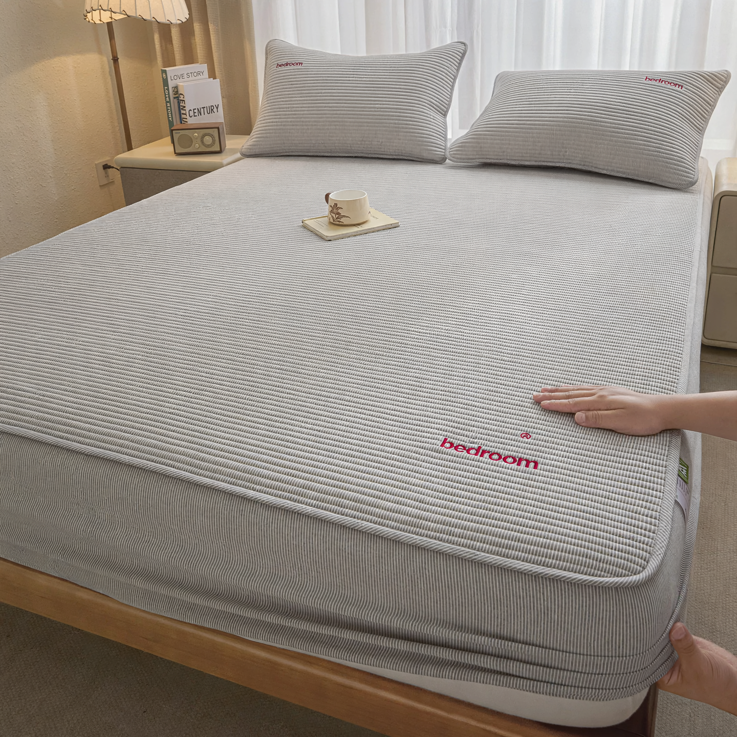 Cotton padded fitted sheet, 100% cotton